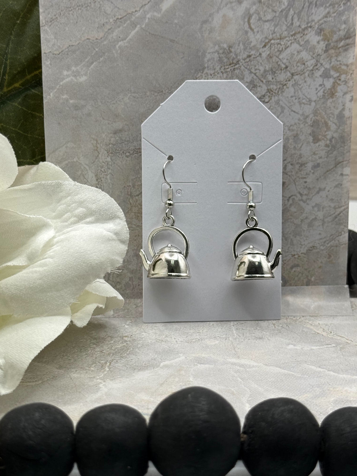 Silver Teapot Dangle Earrings